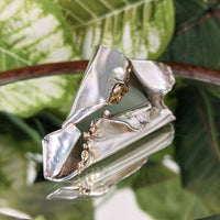 Carolista Baum Outer Banks Brutalist Sterling, Gold, Diamond, Sea Glass Brooch
