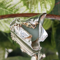 Carolista Baum Outer Banks Brutalist Sterling, Gold, Diamond, Sea Glass Brooch