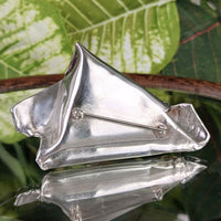 Carolista Baum Outer Banks Brutalist Sterling, Gold, Diamond, Sea Glass Brooch