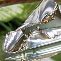 Carolista Baum Outer Banks Brutalist Sterling, Gold, Diamond, Sea Glass Brooch