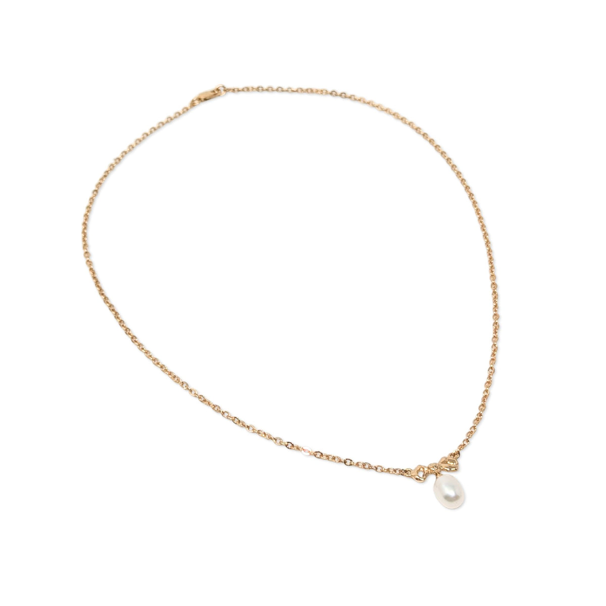 Vintage Princess Pride 14K Gold Cultured Pearl Bow Pendant Necklace, 16"