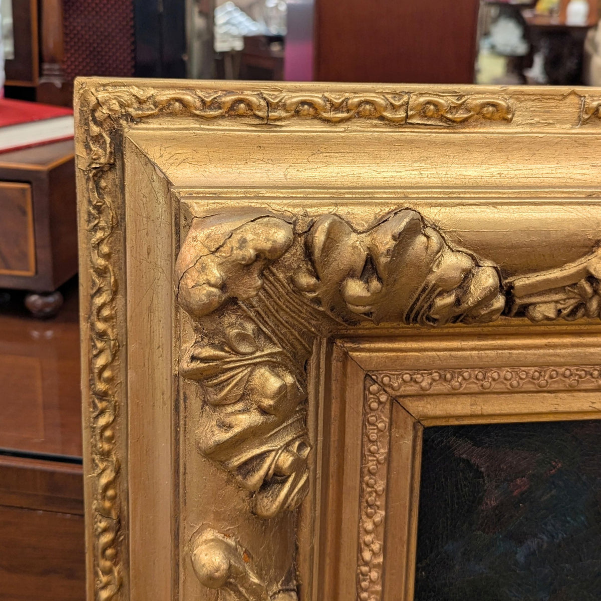 Antique Ornate Gilt Frame (43x53) with Vintage Canvas Art "Tenderness"