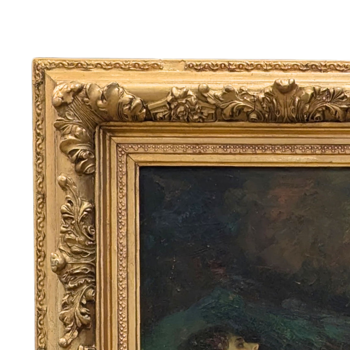Antique Ornate Gilt Frame (43x53) with Vintage Canvas Art "Tenderness"