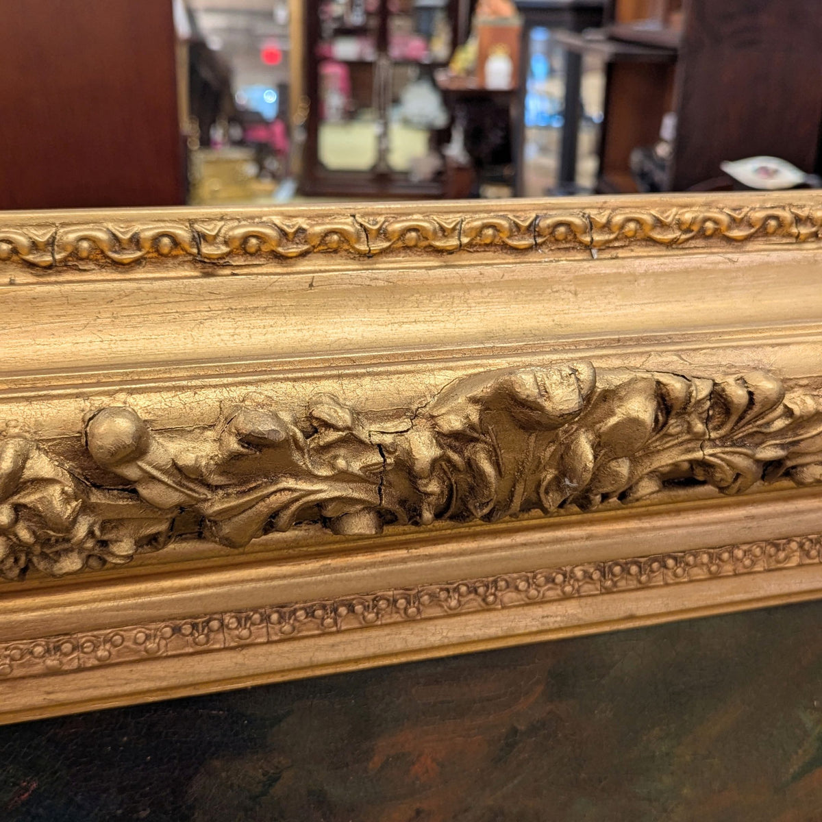 Antique Ornate Gilt Frame (43x53) with Vintage Canvas Art "Tenderness"