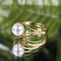 Vintage 18K Yellow Gold 7mm Cultured Pearl Bypass Ring - Size 6.25
