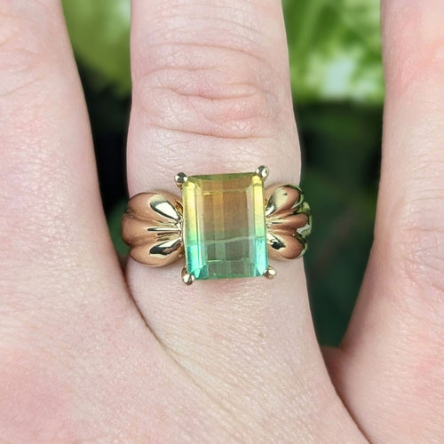 10K Gold Natural Bi-Color Yellow & Green Tourmaline Ring - Size 7.75