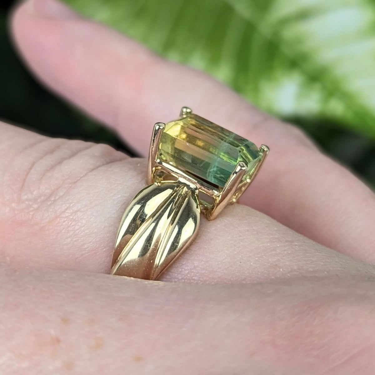 10K Gold Natural Bi-Color Yellow & Green Tourmaline Ring - Size 7.75