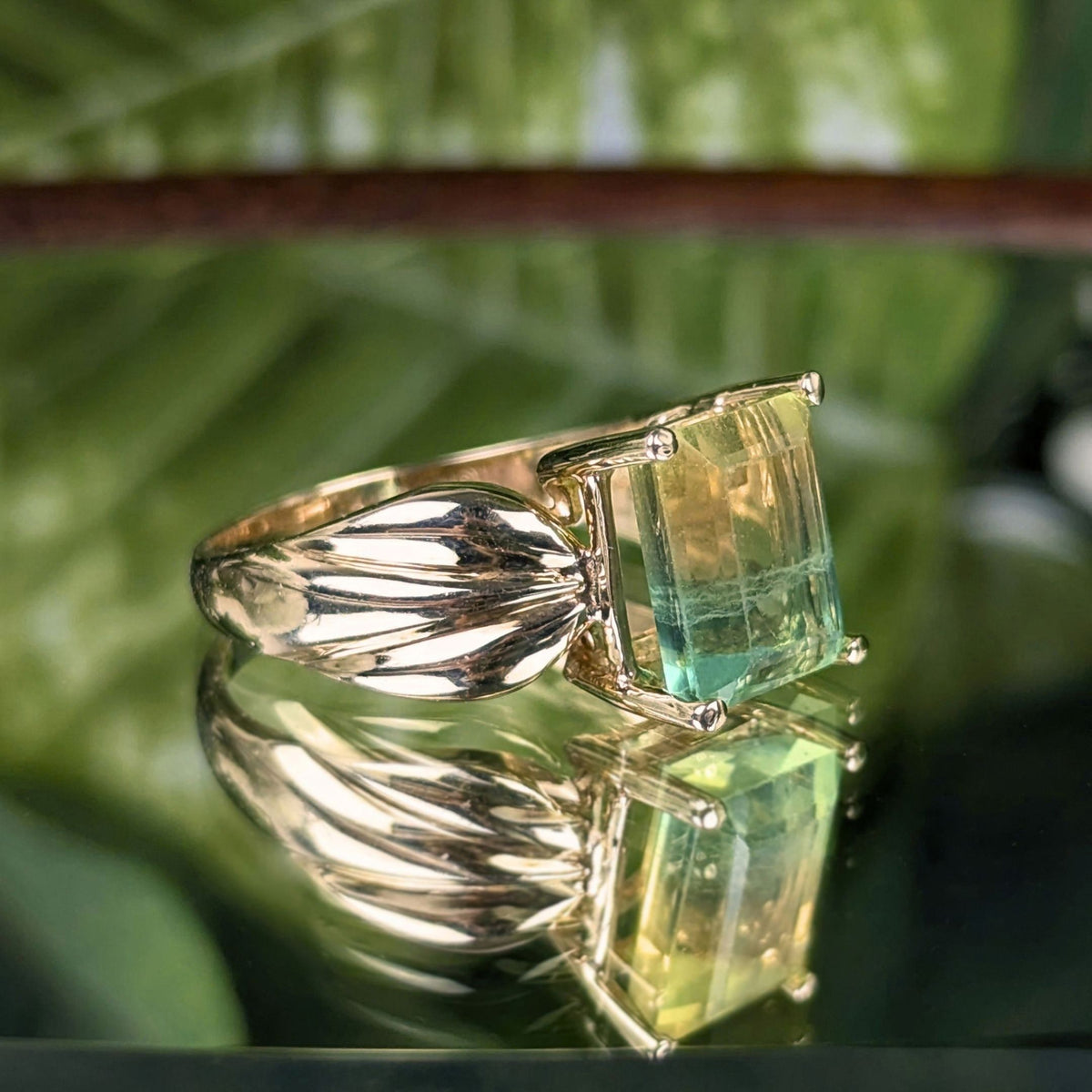 10K Gold Natural Bi-Color Yellow & Green Tourmaline Ring - Size 7.75