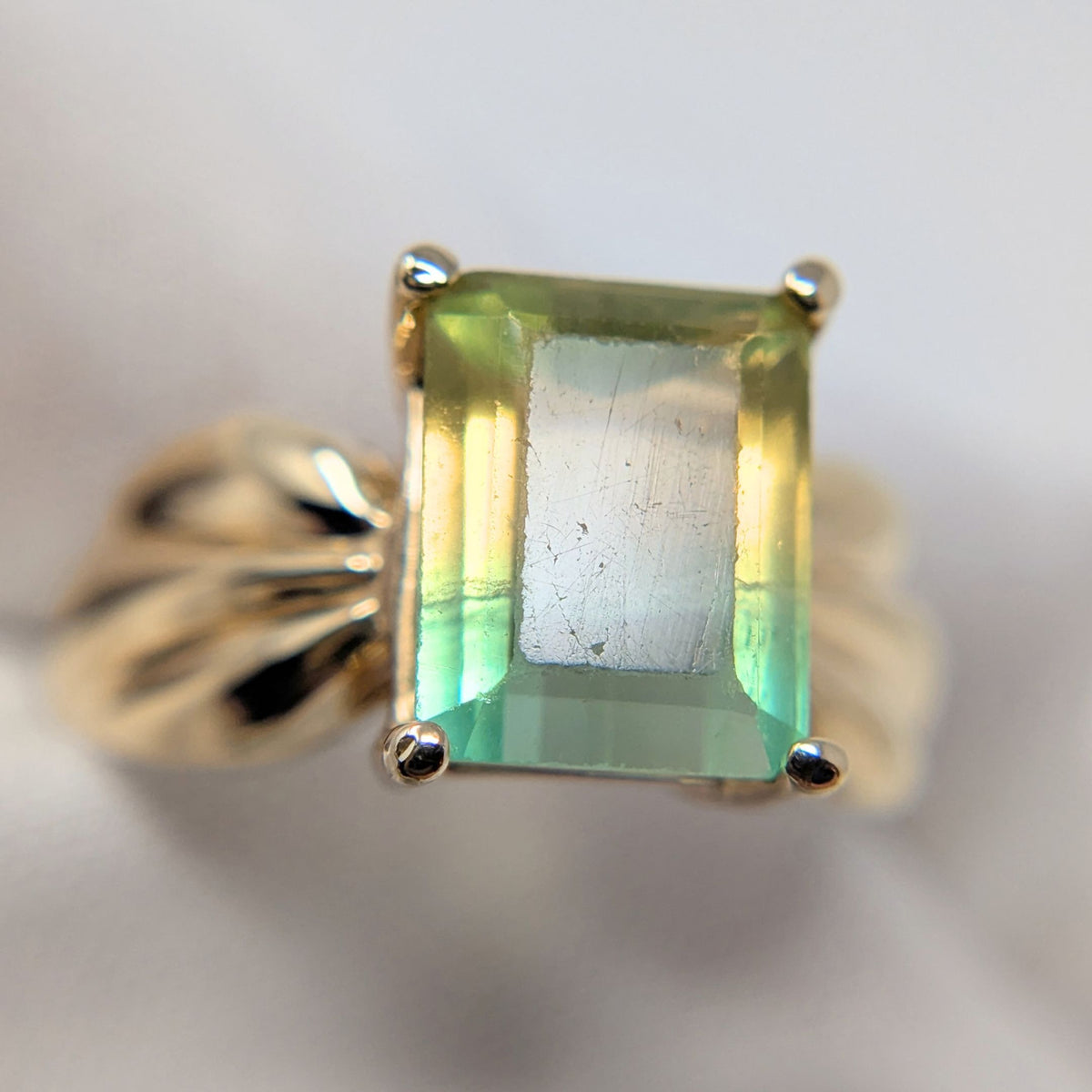 10K Gold Natural Bi-Color Yellow & Green Tourmaline Ring - Size 7.75