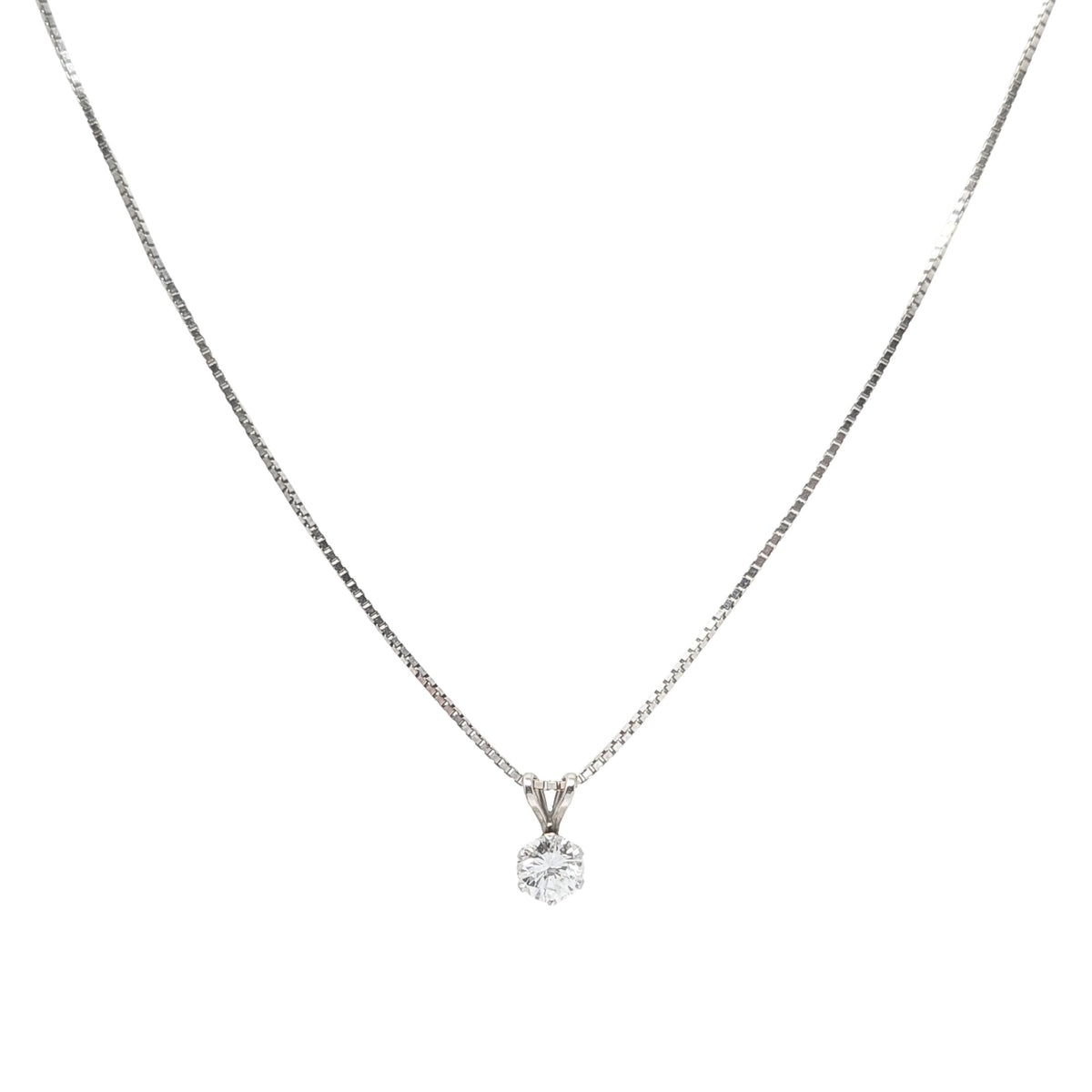14K White Gold 1ct Round Natural Diamond Solitaire Pendant Necklace, 18"