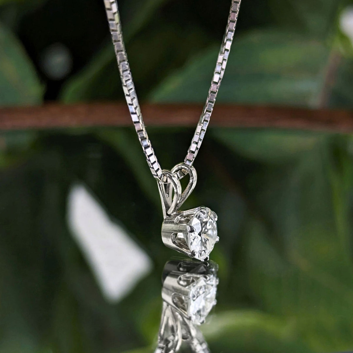 14K White Gold 1ct Round Natural Diamond Solitaire Pendant Necklace, 18"