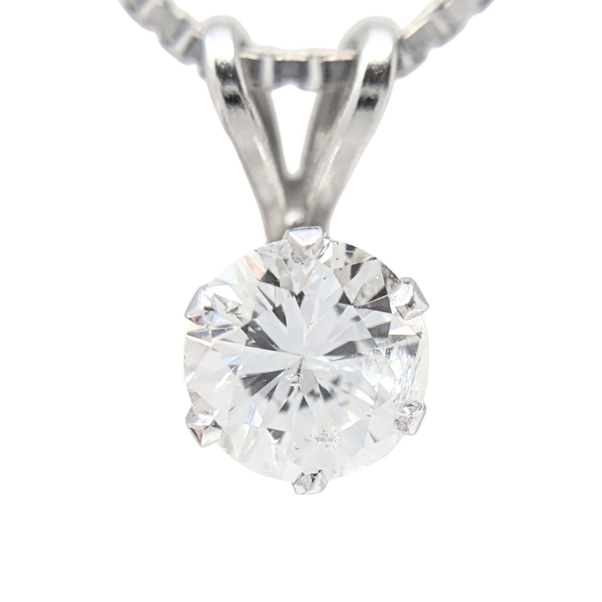 14K White Gold 1ct Round Natural Diamond Solitaire Pendant Necklace, 18"