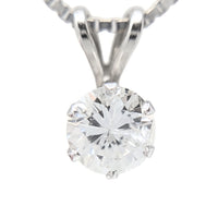 14K White Gold 1ct Round Natural Diamond Solitaire Pendant Necklace, 18"