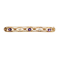 Antique Wordley Allsopp & Bliss 14K Gold Amethyst / Pearl Edwardian Bar Pin