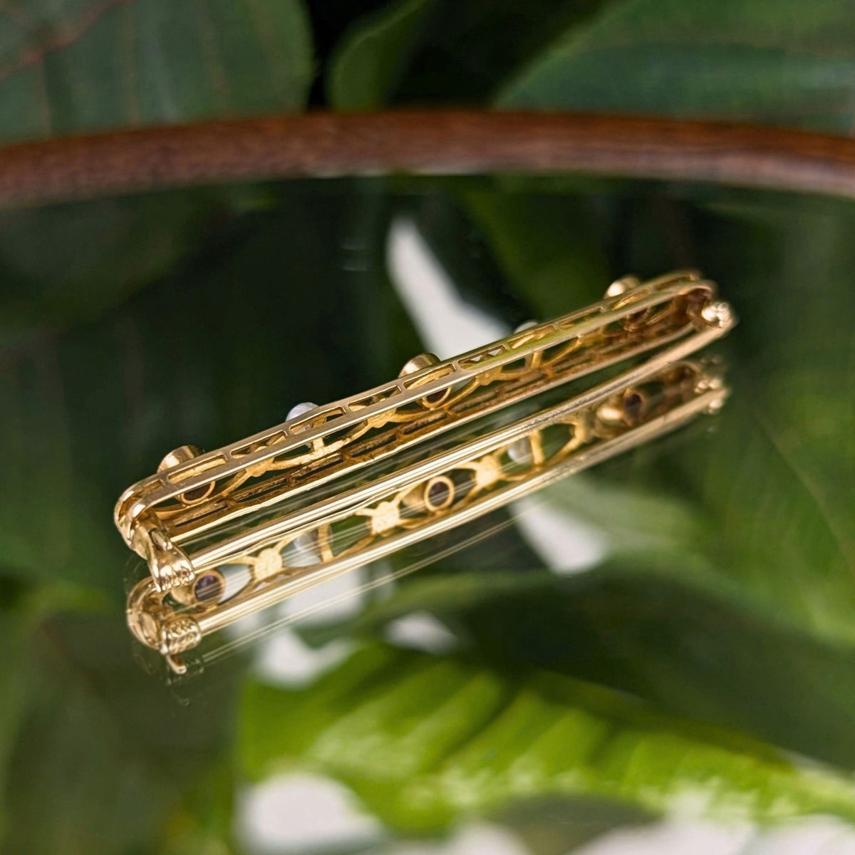 Antique Wordley Allsopp & Bliss 14K Gold Amethyst / Pearl Edwardian Bar Pin