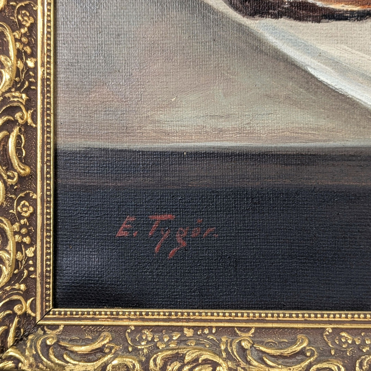 Vintage Lobster Still Life Oil Painting on Canvas, E. Tygör (33" x 23.75")