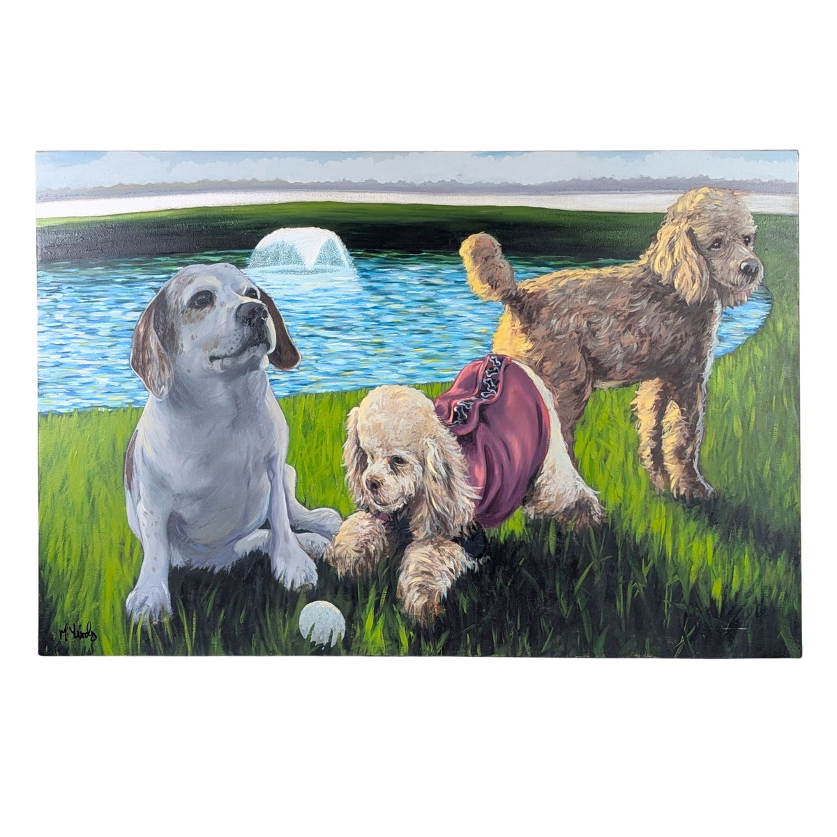 Matt Lively Original Signed Pet Portrait Oil Painting - 3 Dogs (24" x 36")