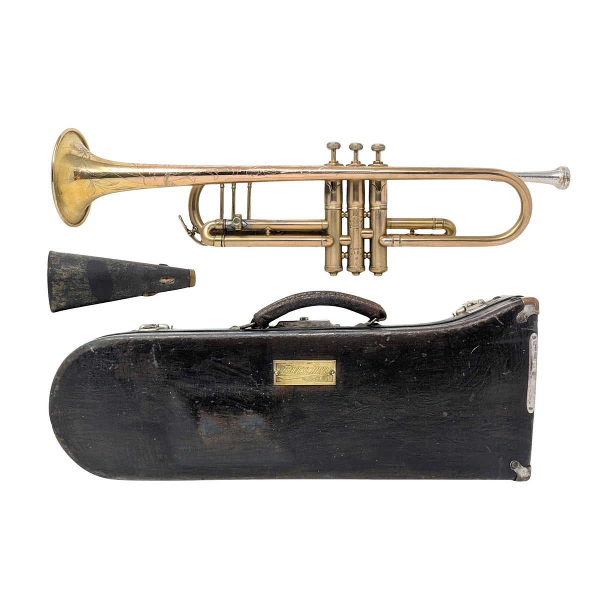 Antique 1924 Buescher True Tone Model 9 Bb LP Trumpet Kit - Hand Engraved w/ Case
