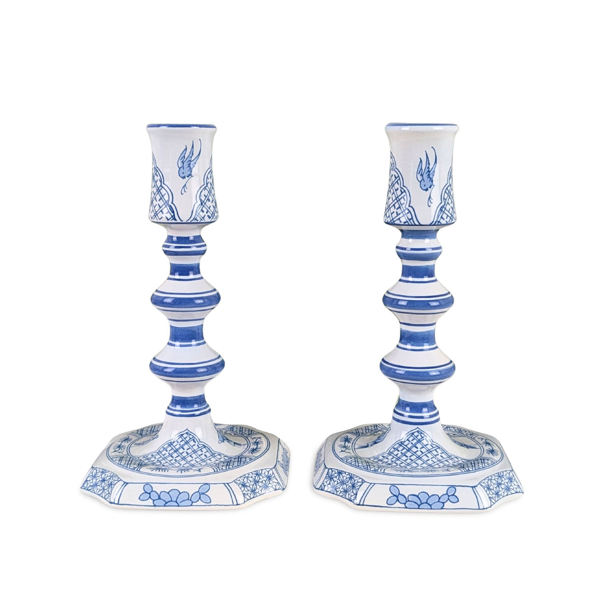 Colonial Williamsburg CW Restoration Delft Candlesticks (Pair), Blue & White