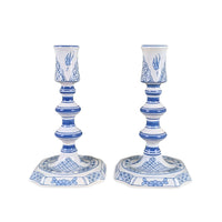Colonial Williamsburg CW Restoration Delft Candlesticks (Pair), Blue & White