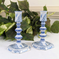 Colonial Williamsburg CW Restoration Delft Candlesticks (Pair), Blue & White