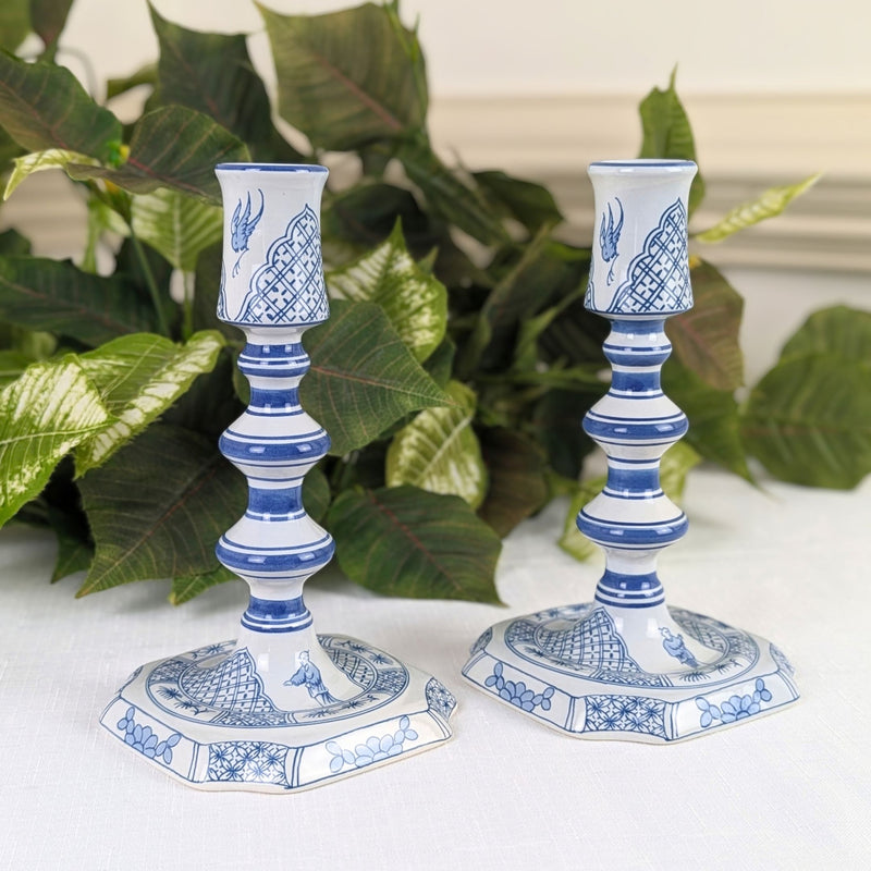 Colonial Williamsburg CW Restoration Delft Candlesticks (Pair), Blue & White