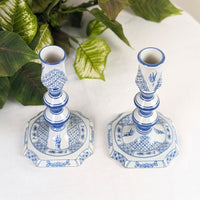 Colonial Williamsburg CW Restoration Delft Candlesticks (Pair), Blue & White
