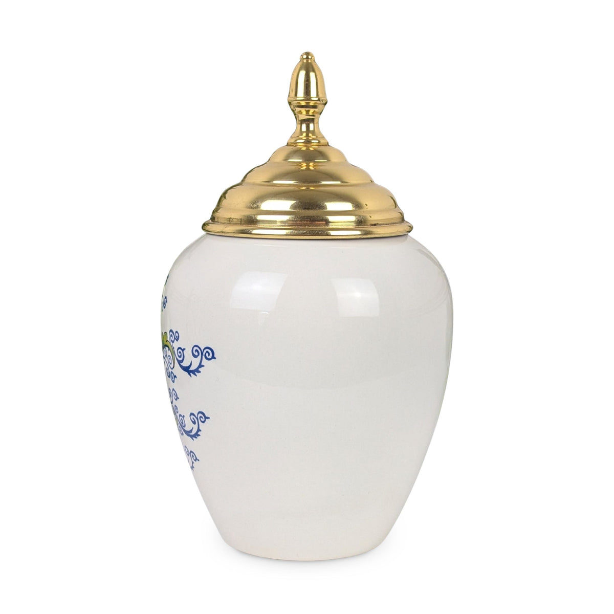 Royal Goedewaagen Delft Williamsburg VA Polychrome Tobacco Jar w/ Brass Lid