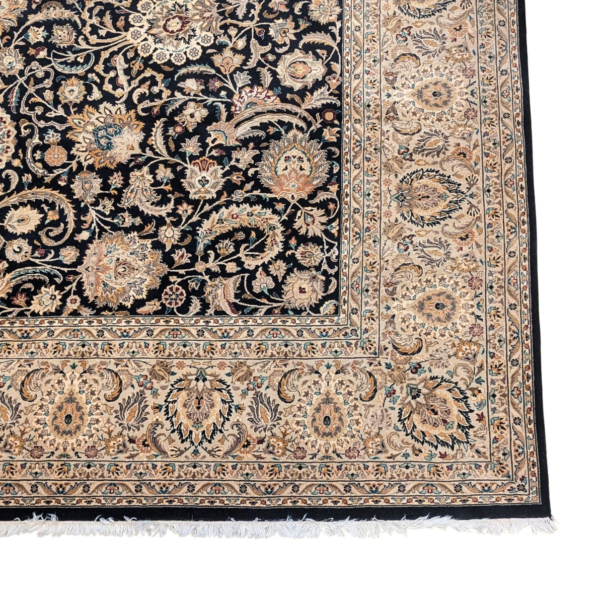 10x14 Hand-Knotted Persian Rug - Wool & Silk Blend - True Black Field - Williamsburg Estate