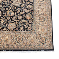 10x14 Hand-Knotted Persian Rug - Wool & Silk Blend - True Black Field - Williamsburg Estate