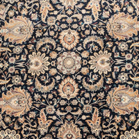 10x14 Hand-Knotted Persian Rug - Wool & Silk Blend - True Black Field - Williamsburg Estate