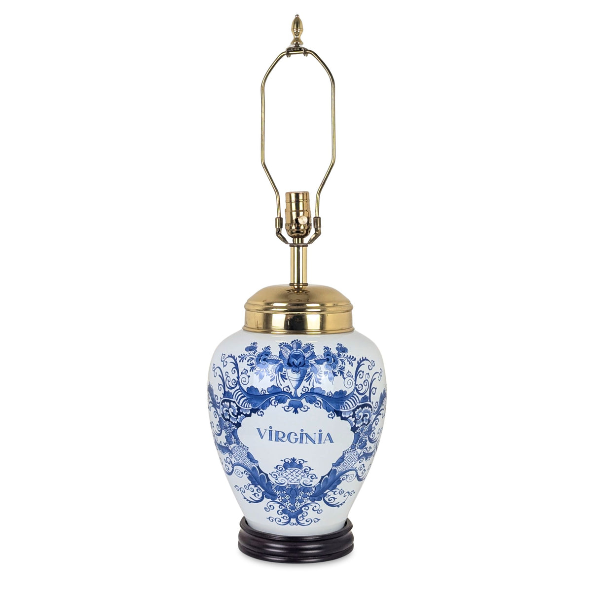 Vintage Colonial Williamsburg Delft  "Virginia" Tobacco Jar Lamp, 27"
