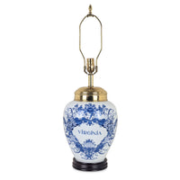 Vintage Colonial Williamsburg Delft  "Virginia" Tobacco Jar Lamp, 27"