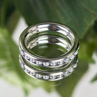 Vintage 14K White Gold 4.1mm Channel Set Pearl Eternity Band Ring, Size 7