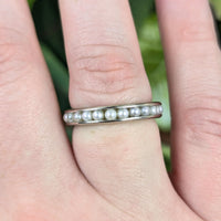 Vintage 14K White Gold 4.1mm Channel Set Pearl Eternity Band Ring, Size 7