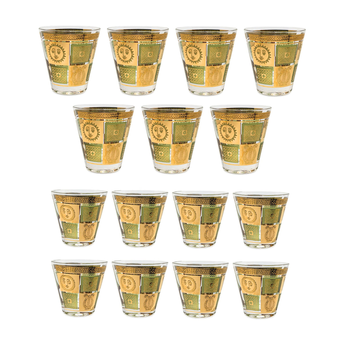 Georges Briard 15pc "Golden Celeste" MCM Barware Set - Rocks & Tumbler Glasses