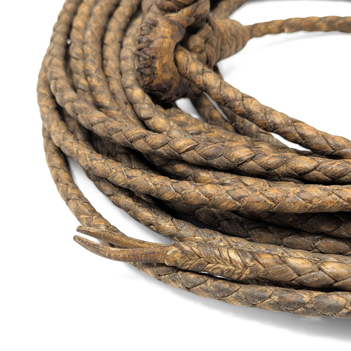 Authentic Antique 70ft Braided Rawhide Reata (Riata) W/ Bovine Horn Hondo