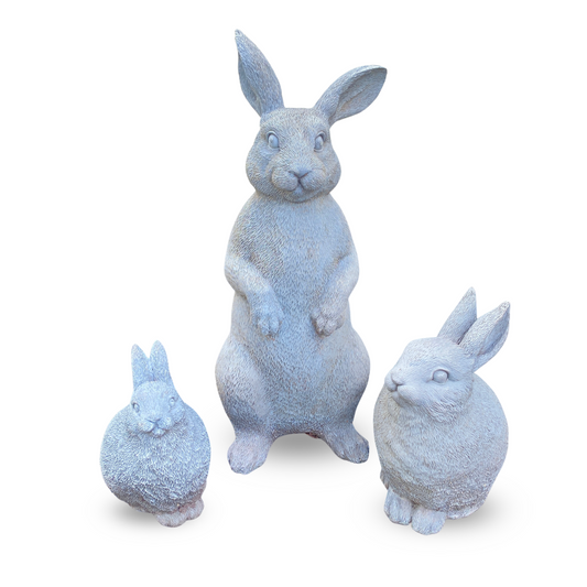 Set of (3) Cast Mold Bunny Garden Statues