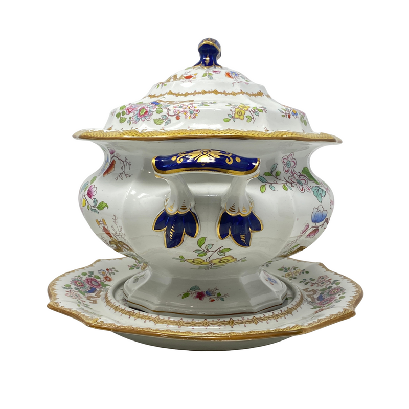 Ashworth Bros. Hanley Golden Chinoiserie Ironstone Soup Tureen w/ Underplate