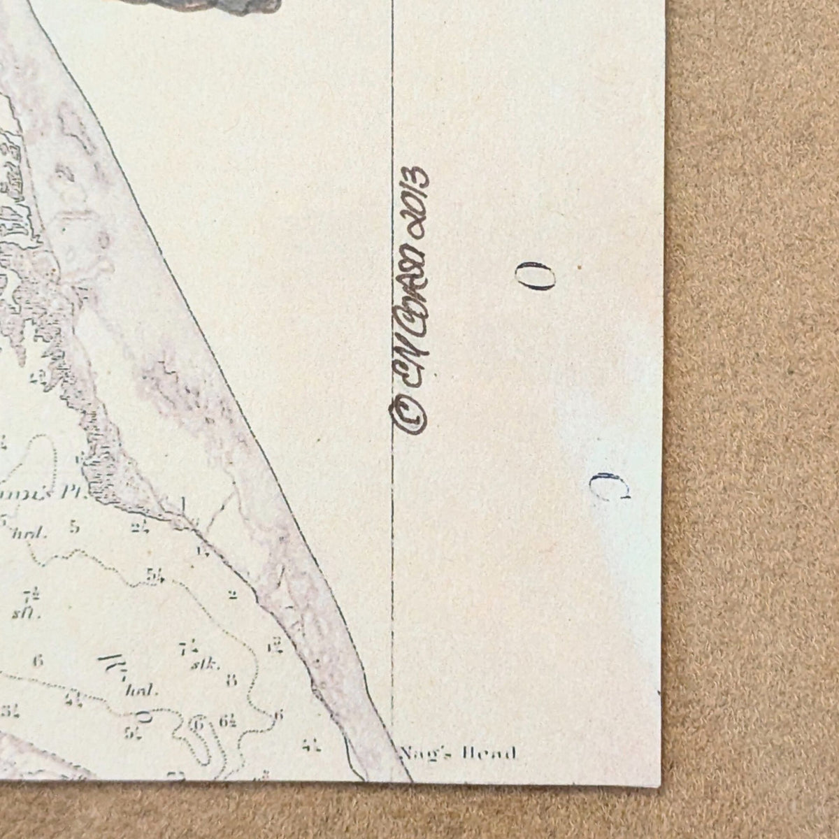 Mixed Media on Vintage Map by E.M. Corsa, Outer Banks, NC 2013