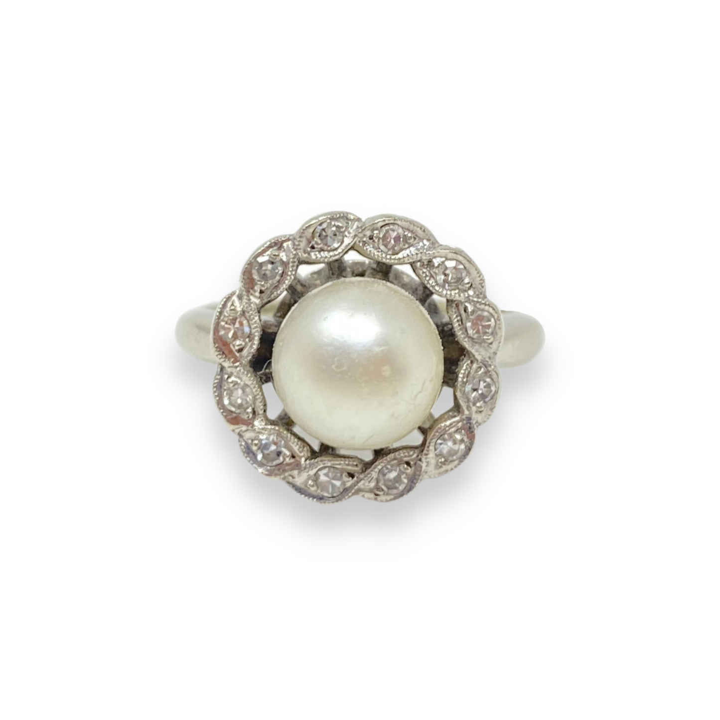 14K White Gold Pearl & Diamond Cocktail Ring