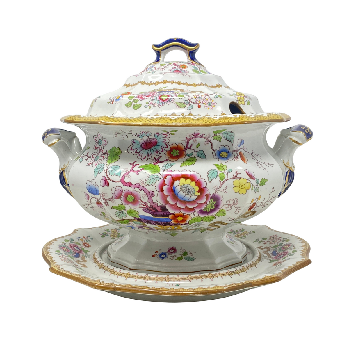 Ashworth Bros. Hanley Golden Chinoiserie Ironstone Soup Tureen w/ Underplate