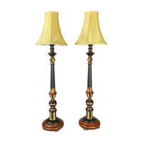 Decorated Black & Gold Candlestick Lamps (Pair)