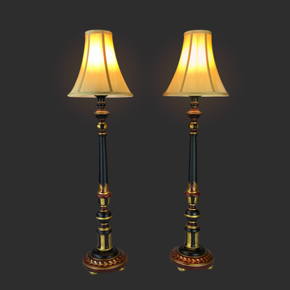Decorated Black & Gold Candlestick Lamps (Pair)