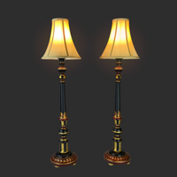 Decorated Black & Gold Candlestick Lamps (Pair)