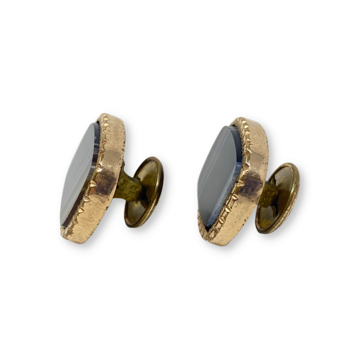 Antique Black Agate Gold Filled Cuff Links, ca. 1880