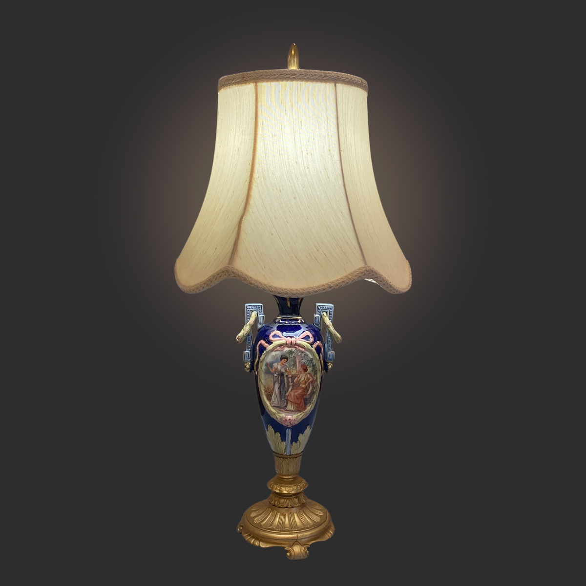 Sèvres Style Bow & Ormolu Boudoir Lamp