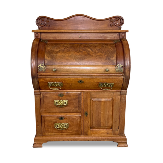 Victorian Burled Maple Cylinder Roll Top Desk