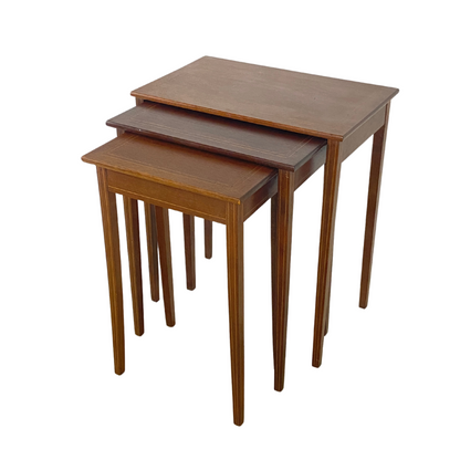 Vintage String Inlaid Mahogany Nesting Table Set