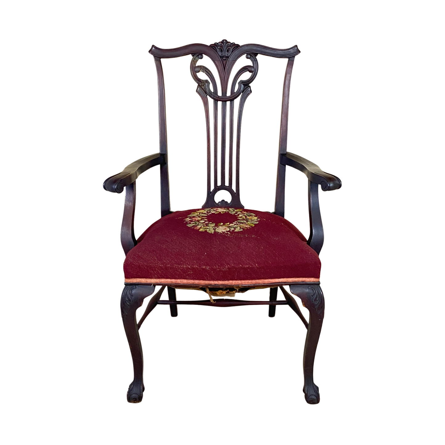 Antique Chippendale Mahogany Needlepoint Armchair